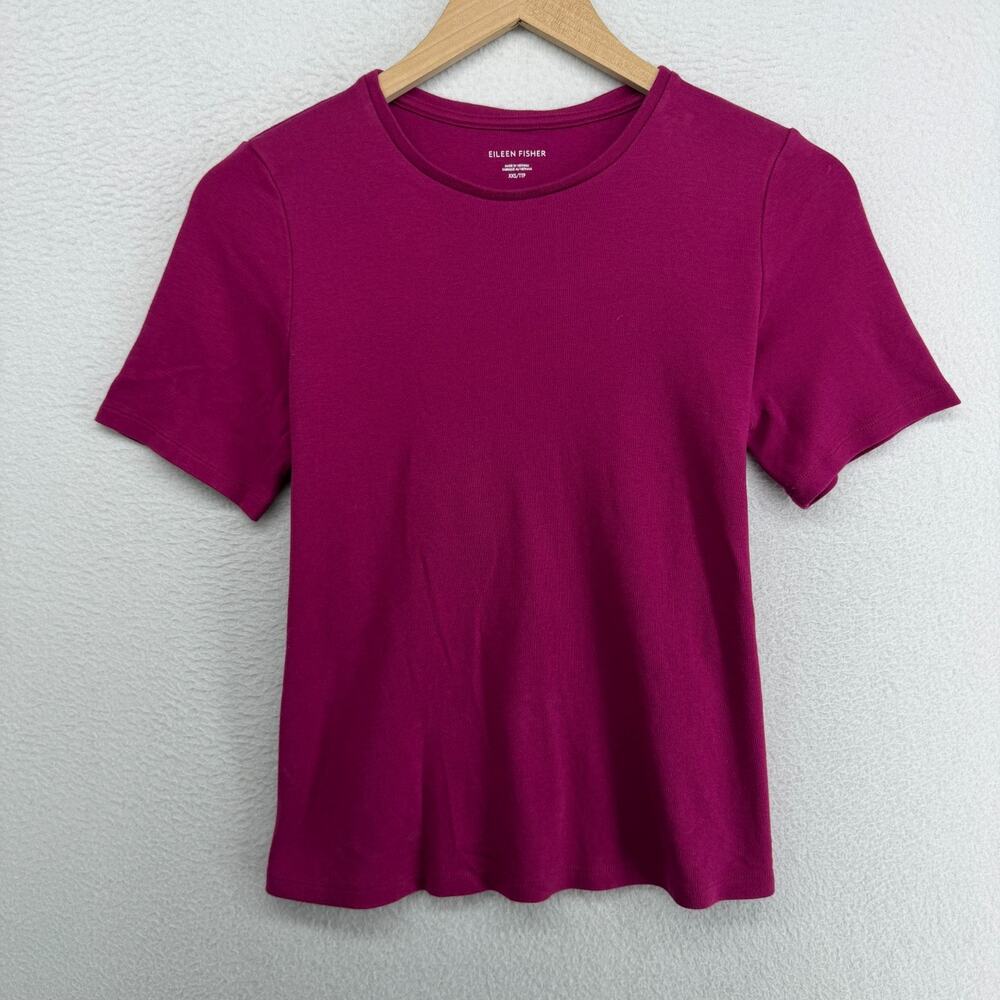 EILEEN FISHER Top XXS Organic Cotton Interlock Jersey Crewneck Short Sleeve Pink